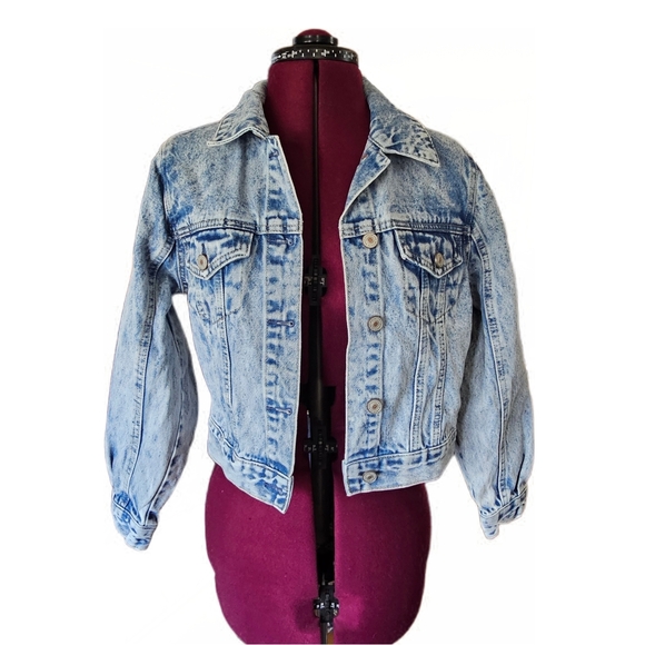 KanCan Acid Wash Blue Jean Jacket Classic Cropped Retro Style - Picture 6 of 14